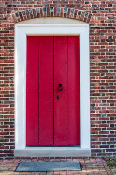 Red Door in Brick Wall