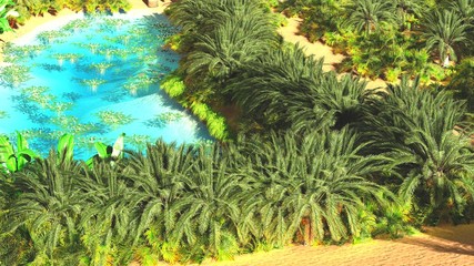 Naklejka premium Beautiful natural background -African oasis 3d rendering