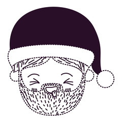 santa claus man kawaii face eyes closed and tongue out expression with hat on dotted monochrome silhouette