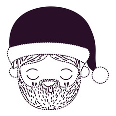 santa claus man kawaii face eyes closed and tongue out happiness expression with hat on dotted monochrome silhouette