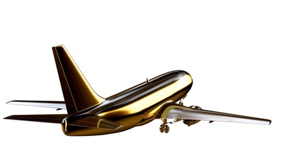3d rendering of a golden airplane on isolated on a white background