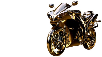 Plakat 3d rendering of a golden motorcycle on isolated on a white background
