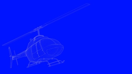 Fototapeta na wymiar 3d rendering of a blue print helicopter in white lines on a blue background