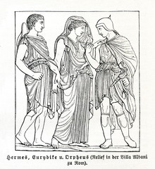 Fototapeta na wymiar Hermes, Eurydice and Orpheus; Villa Abani, Roma (from Meyers Lexikon, 1896, 13/253)