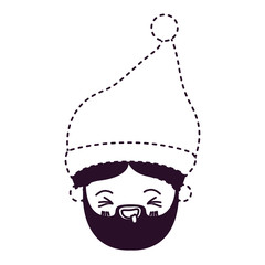 santa claus man kawaii face eyes closed and tongue out expression with christmas hat on dotted monochrome silhouette