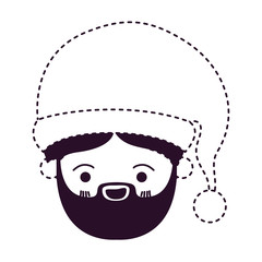 santa claus kawaii face smiling expression with christmas hat on dotted monochrome silhouette