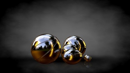 3d rendering of a golden ball on a dark background