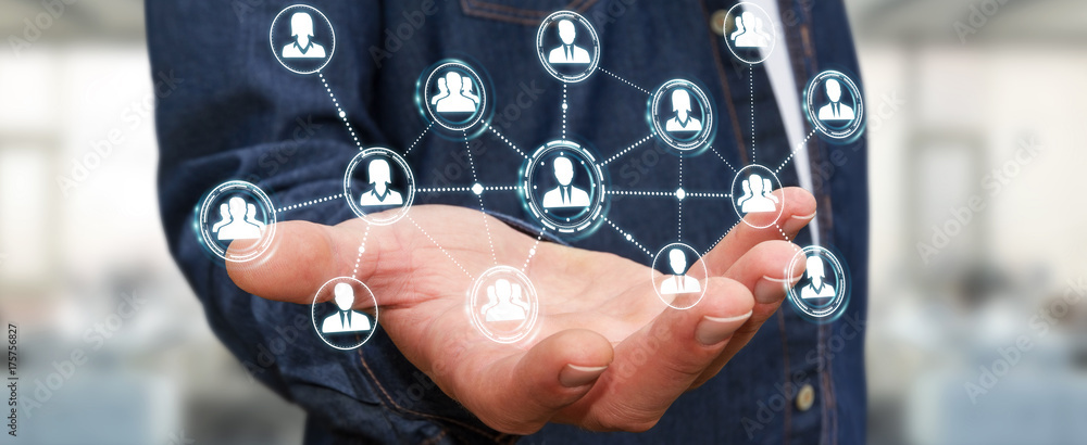 Aufkleber businessman using social network connection 3d rendering