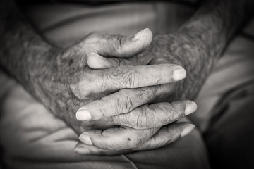 Hands of and Old Man, Close up in Black and White