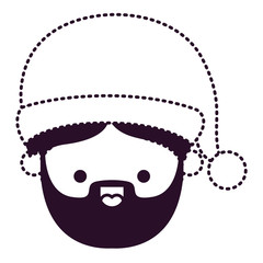 santa claus man kawaii face happiness expression with hat on dotted monochrome silhouette