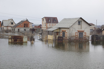 Flooded at spring flood garden houses