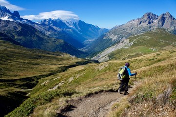 Fototapeta na wymiar Hiking from Col de Balme on the Tour du Mont Blanc