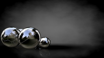 3d rendering of a metalic reflective balls on a dark background