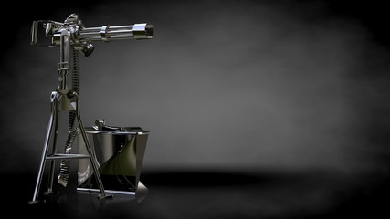 Fototapeta na wymiar 3d rendering of a metalic reflective shoot gun on a dark background