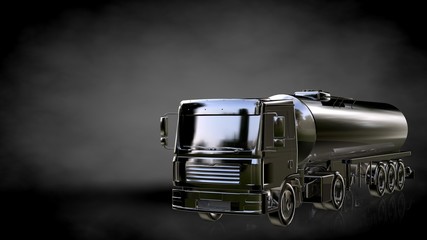 3d rendering of a metalic reflective truck on a dark background