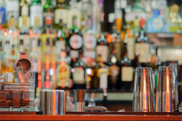 Interior of a bar with different bottles