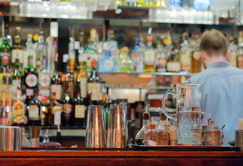 Interior of a bar with different bottles