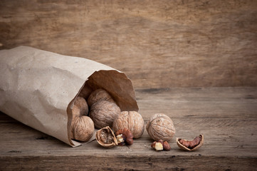 walnuts in a kraft paper bag