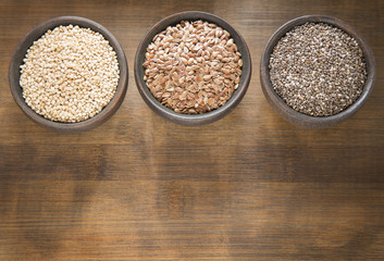 Seeds of quinoa, linseed and chia