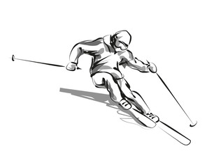 Vector line sketch skier