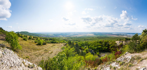 Fototapeta na wymiar Landscape of nature park in czech republic, rock, grass and trees.