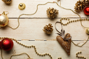 Christmas decoration on light wooden background
