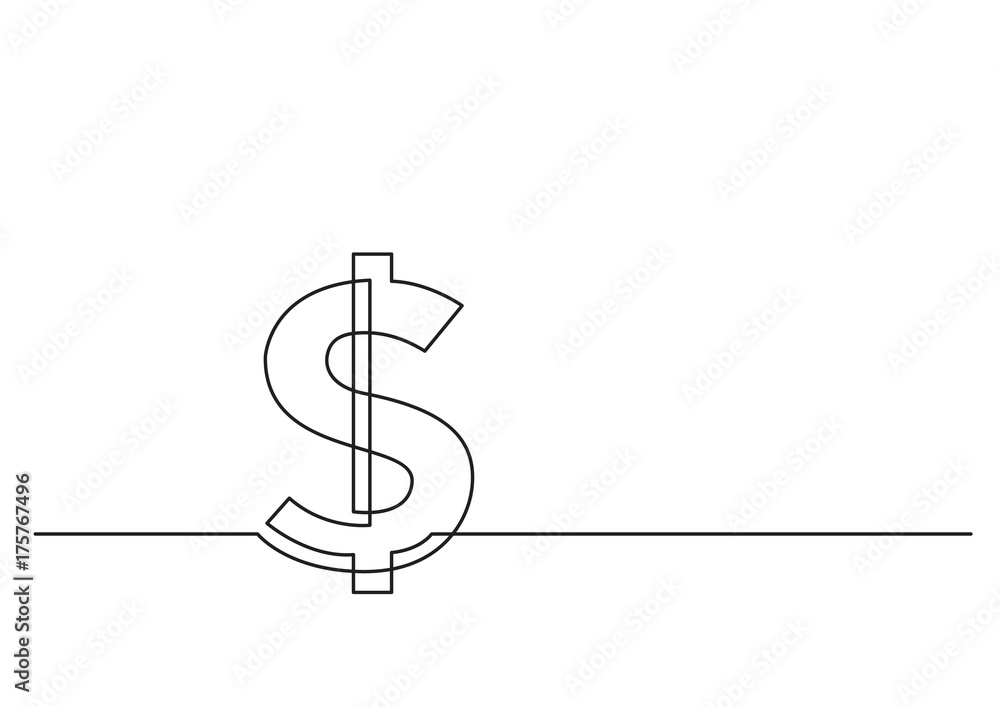 Poster one line drawing of isolated vector object - dollar sign