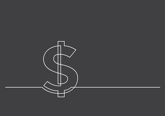 one line drawing of isolated vector object - dollar sign