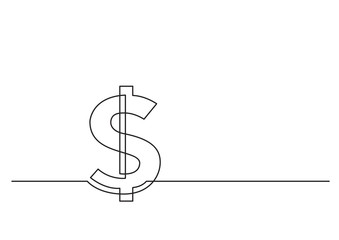 one line drawing of isolated vector object - dollar sign