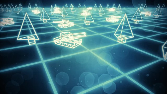 Retro 80s game tanks VHS tape video war battle vector arcade tron wireframe 4k