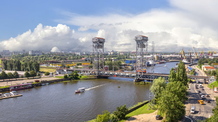 Two-tiered bridge, drawbridge on the river Pregolya. Kaliningrad