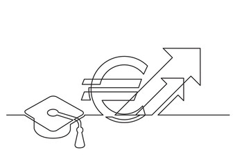 one line drawing of isolated vector object - growing cost of education in euro