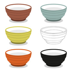 Cups or bowl of different cly types illustration set