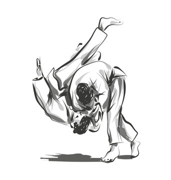 Vector line sketch fighting judo