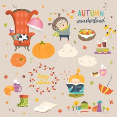 Cartoon autumn set