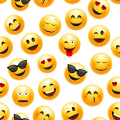 Emoji seamless pattern. Vector smiley face character illustration on white