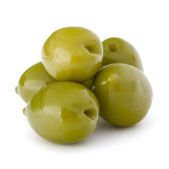 Green olives fruits isolated on white background cutout