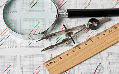 engineering tools on technical drawing
