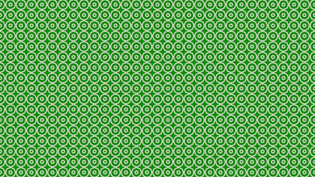 Caleidoscopio digital din&aacute;mico y continuo de mosaicos con formas circulares  geometricas en color verde y blanco