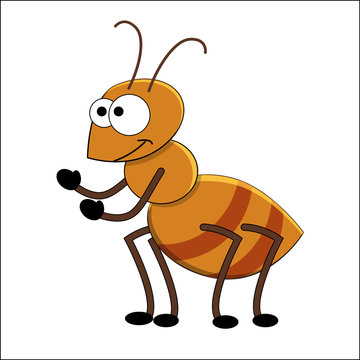 Cute cartoon ant vector illustration isolated on white background.