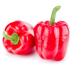 two sweet bell peppers isolated on white background cutout