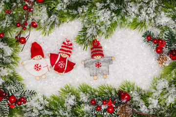 Fototapeta na wymiar Christmas greeting card. Noel festive background. New year symbol. Children playing theme.