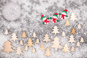 Christmas greeting card. Noel festive background. New year symbol. Snowman.