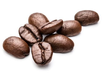roasted coffee beans isolated in white background cutout
