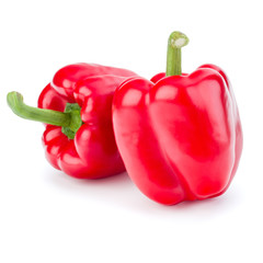 two sweet bell peppers isolated on white background cutout