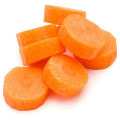 Chopped carrot slices isolated on white background cutout