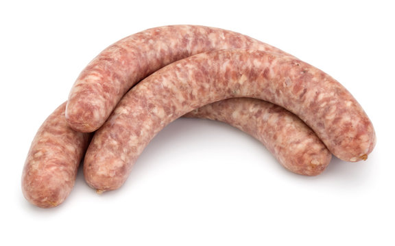 Raw sausage isolated on white background