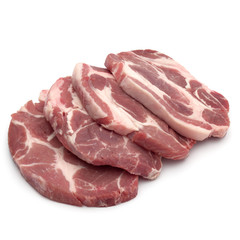 Raw pork chop meat isolated on white background cutout