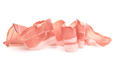 Italian prosciutto crudo or jamon. Raw ham. Isolated on white background