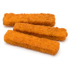 Crispy Fish fingers isolated on white background